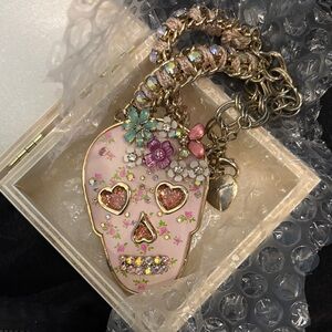 Betsey Johnson Pink SugarSkull Necklace with rhinestones Limited Edition